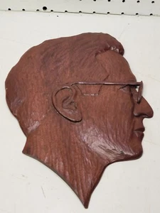 Vintage Art Hand Carved Wooden Bust Of Mystery Man Cool Wall Hanger - Picture 1 of 10