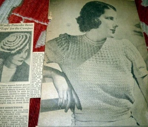 *Vtg 1930s Women’s Crochet BERET HAT & BLOUSE Patterns - Picture 1 of 1
