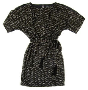 Jessica Simpson Black Gold Stretch Polka Dot Short Slip Sleeve Shift Dress 2 - Picture 1 of 5