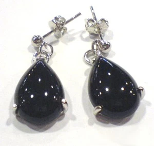 Black Agate Onyx Teardrop Silver Stud Dangle Women Lady Girl Earrings Fashion - Picture 1 of 3