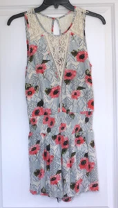 Abercrombie & Fitch Romper Pink/Blue Floral Ivory Lace Yoke Elastic Waist Size S - Picture 1 of 5