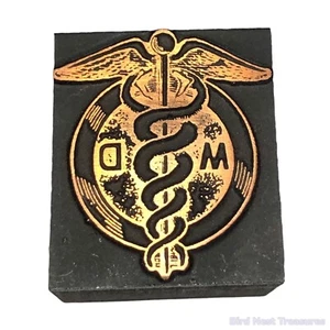 Vintage Medical MD CADUCEUS Copper & Wood Letterpress Printing Block, NEVER USED - Picture 1 of 4