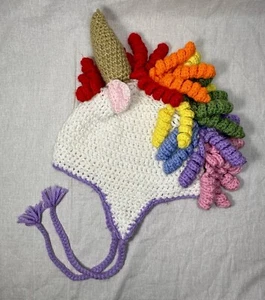 White Crochet Unicorn Hat with Rainbow Mane - Picture 1 of 6