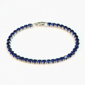 4MM Dia Slim Round Cut London Blue Topaz Mystic Gemstone Silver Women Bracelets - Picture 1 of 5