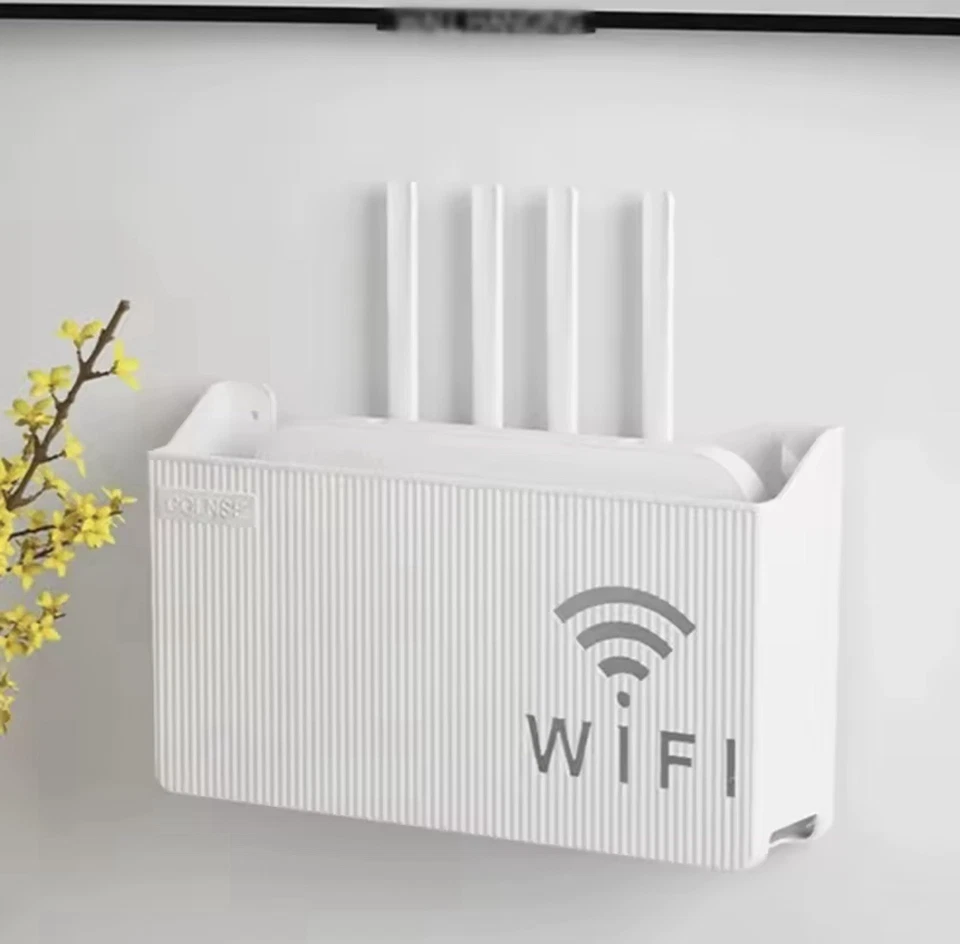 Caja de almacenamiento para enrutador doméstico, WIFI inalámbrico, decodificador de TV montado en la pared estante de almacenamiento Foto 1 de 4