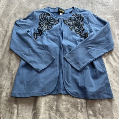 Кардиган женский Bob Mackie средний синий украшенный открытый передний носимый искусство - Изображение 1 из 4