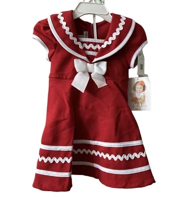 NUEVO $50 Vestido Bonnie Jean Allison Ann Rojo Náutico (Marinero) - Talla 18 Meses Foto 1 de 3