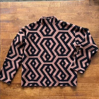Zoe & Claire Octágono Estampado Viscosa Mezcla Embudo Cuello Negro Marrón Suéter Talla S Foto 1 de 4