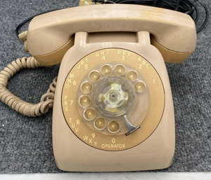 Vintage Beige Rotary Dial Telephone GTE Desk Phone Mid-Century 1973 - Picture 1 of 18