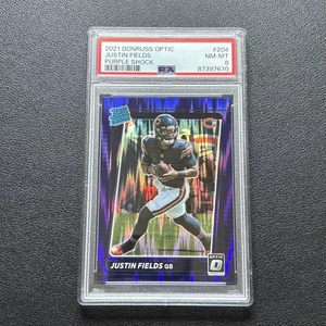 2021 Donruss Optic Justin Fields Purple Shock Prizm Rated Rookie RC PSA 8 - Picture 1 of 2