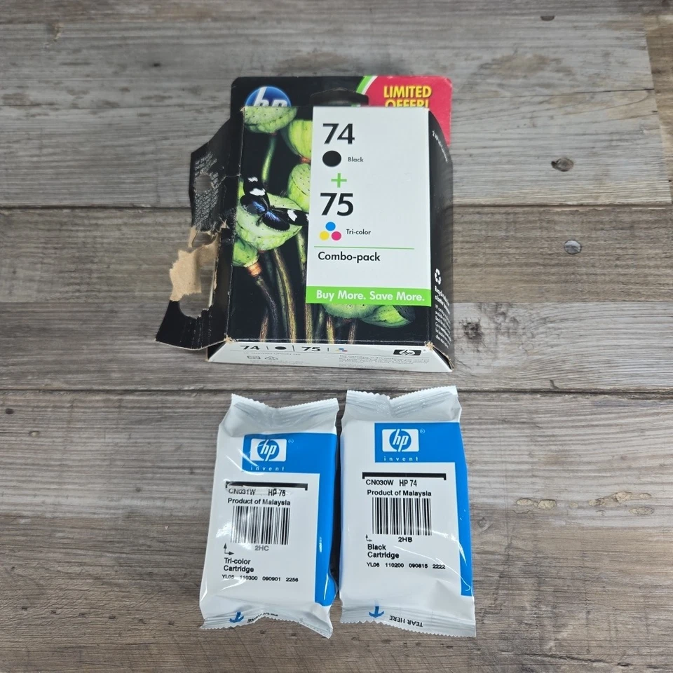 Combo de cartuchos de tinta tricolor HP 74 negros y 75 genuinos caducados en 2011 Foto 1 de 1