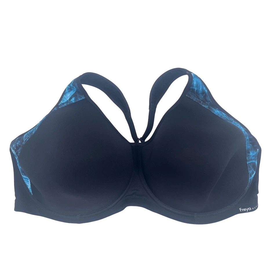 Sujetador deportivo Freya Active negro azul estampado de llama soporte completo gorra talla 38I Foto 1 de 4