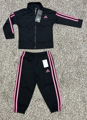 Nuevo Traje de Pista ADIDAS Niñas 2 Piezas Clásico Tricot Negro/Rosa Talla 2T (M10) Foto 1 de 4