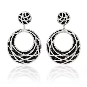 Classic Round Cut Black Onyx 12.66CT & White Shiny CZ 7.4CT Stud Fashion Earring - Picture 1 of 4