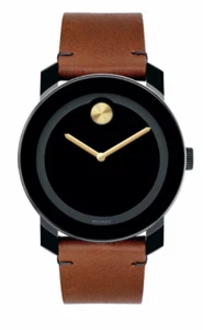 NEW Movado Bold Black Stainless Steel Case Brown Leather Men's Watch 3600305 - Picture 1 of 1