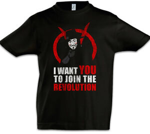 Join The Revolution Kids Boys T-Shirt Guy Nerd Sci fi Government Fawkes