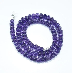 Natural Amethyst Melon Carved Gems 925 Sterling Silver Necklace 8-10mm 18 Inches - Picture 1 of 4