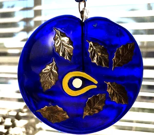 Cobalt Evil Eye Suncatcher w/Bay Leaves 5" Diameter K604 - Picture 1 of 5