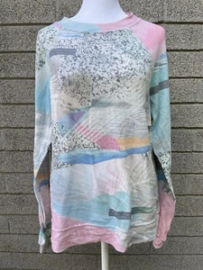 Wildfox Women Size S Pastel Multi-Pattern Pullover Sweatshirt Tropical Palm Tree - Picture 1 of 14