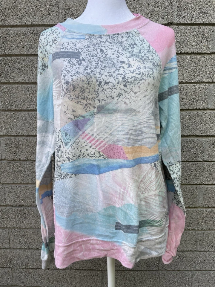 Wildfox 女式 S 码粉彩多图案套衫运动衫热带棕榈树 — 第 1/4 张图片