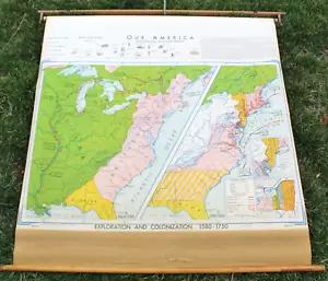 1949 Denoyer-Geppert Co Colonization 1580-1750 Pull Down Classroom Map - Picture 1 of 12