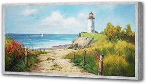 Arte de pared en lienzo costero Acocifi océano faro paisaje marino, pintura cielo azul - Imagen 1 de 4
