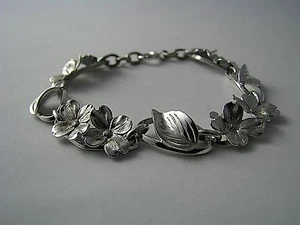 ARTISAN HANDCRAFTED STERLING SILVER BRACELET FLORAL DESIGN 0,925 USA ca1970s - Picture 1 of 12