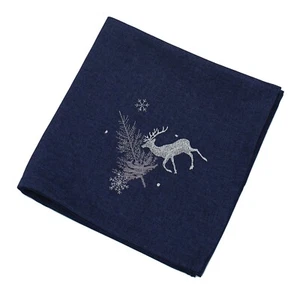 "Tovagliolo ricamato Natale Neve Inverno Bosco Navy/Argento 18""x18" - Foto 1 di 1