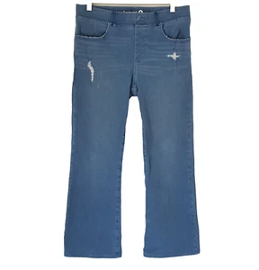 BetaBrand Blue Jeans Size M Petite MP Distressed Flare Leg Mid Rise Pants Yoga - Picture 1 of 8