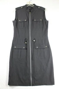 True Envy Dress Sz 6 Full Zip Sleeveless Black Pocket Collarless Safari Stretch - Picture 1 of 7