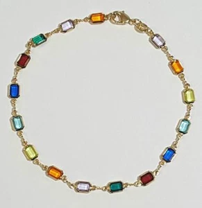 14k Gold Filled Bracelet Rectangle Dark Multi Color Stones 7.5 inch Long # 3 - Picture 1 of 3