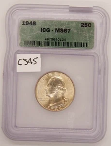 1948 Washington Silver Quarter, ICG MS67, Graded in Holder, - Picture 1 of 4