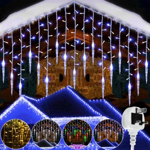 Christmas Fairy Lights LED Icicle 8 Modes Connectable Outdoor Xmas Home Decor - Picture 1 of 26