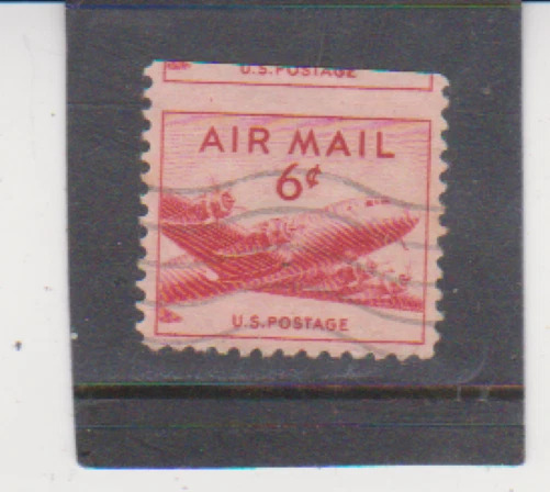 US Scott # C39b 6¢ Airplane MIS-CUT ERROR Booklet Pane Single Imperf at Top Used - Image 1 of 1