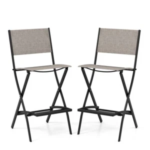 Set of 2 Outdoor Chairs Set Folding Bar Stools Backrest w/Heavy-duty Metal Frame - Picture 1 of 8