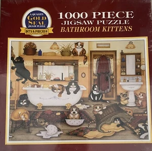 Bits And Pieces Bathroom Kittens Gold Seal 1000 Piece Puzzle Cats  - Picture 1 of 1