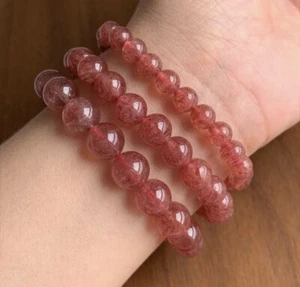 AAA Quality Natural Strawberry Quartz Round Beaded Bracelet For Men and Women - Picture 1 of 20