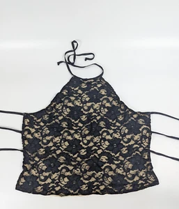 Top Halter Vintage Moda International Negro Encaje Corbata Trasera XS Hecho en EE. UU. - Imagen 1 de 9