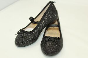 NWT Cat & Jack Girls Shoes Sparkling Black Glitter Slip on Ballet Flats SIZE 10