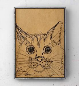Cat Art Cute Cat Portrait Drawing Cat Sketch Minimalist Simple Cat Artwork 4x6”