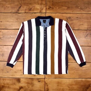 Vintage Polo Shirt T Shirt L Structure Long Sleeve Stripe Multicoloured Tee - Picture 1 of 7
