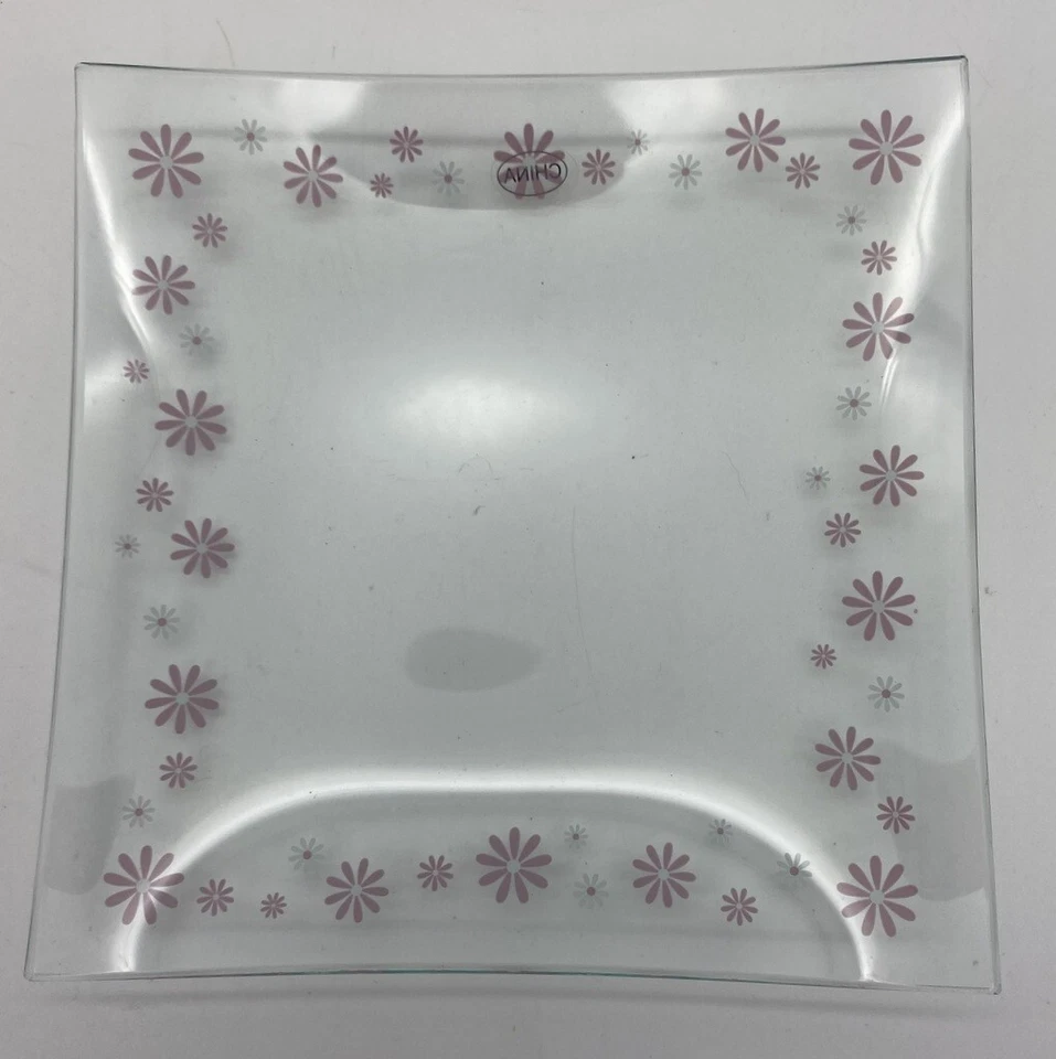 Pampered Chef Daisy Dessert Plates 6"Square # 2818 Pink Clear Set of 4 New - Image 1 of 4