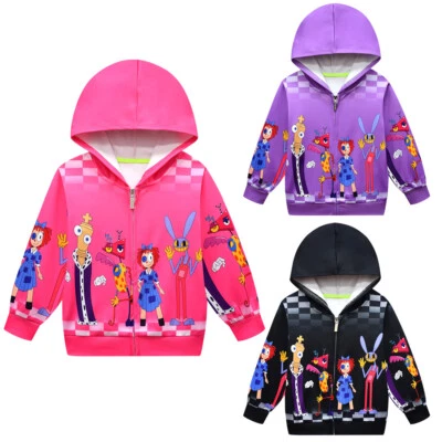 Kids Amazing Digital circus Hoodie Cosplay Casual Hooded Zipper Jacket Coat Tops