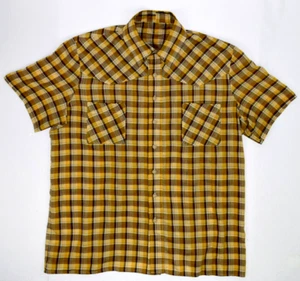 Vintage Plaid Western Shirt Golden Wheat Size L 50s Short Sleeve Cobain Special - Picture 1 of 8