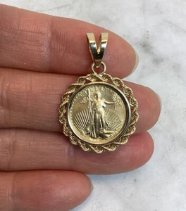 1997 1/10 Oz Fine Gold American Eagle $5 Gold Coin 14k Gold Rope Pendant 5.53 G - Picture 1 of 17