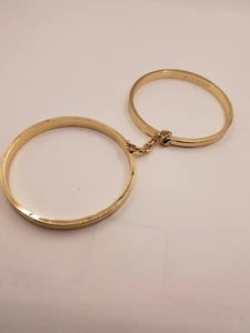 Victoria's Secret Handcuffs Gold Tone Double Bangle Bracelets 7 3/4 in - Picture 1 of 5