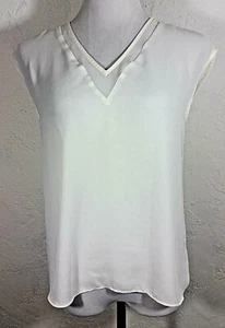 Express Juniors Tank Top Small White VNeck Sheer Evening Career Sleeveless Shirt - Picture 1 of 6