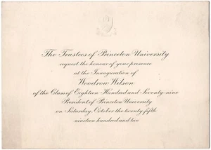Invitation for Inauguration of Woodrow Wilson as Princeton University President - Picture 1 of 1