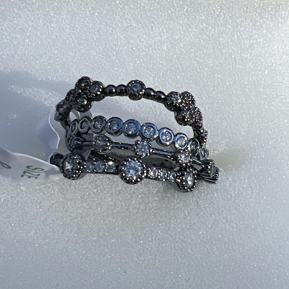 Bomb Party Delicates Size 8 Ring Diamond CZ On Hematite - Image 1 of 4