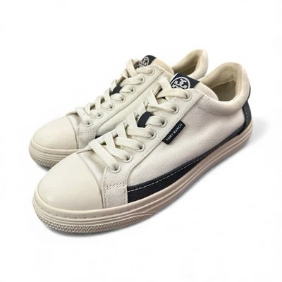 TORY BURCH Women's Classic Court Lace Up Canvas Sneakers Ivory & Black size 7.5M - Image 1 of 4